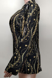 Multi-color Casual Print Buttons Patchwork Turn-back Collar Outerwear