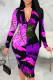 Purple Sexy Print Patchwork Zipper Zipper Collar Wrapped Skirt Dresses