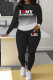Black Casual Letters Patchwork O Neck Long Sleeve Two Pieces