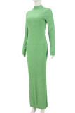 Green Elegant Solid Color Patchwork O Neck Long Dresses