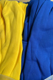 Blue Yellow Casual Colorblock Draw String Pocket Patchwork Contrast Oblique Collar Long Sleeve Two Pieces