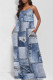 Baby Blue Sexy Street Faux Denim Print Pocket U Neck Printed Dresses
