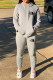 Grey Casual Street Letter Print Draw String Pocket Hooded Long Sleeve Two Pieces