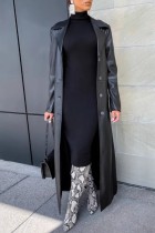 Black Casual Solid Color Buttons Turndown Collar Outerwear