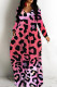 Red Casual Leopard Print Basic V Neck Long Dresses