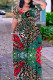 Brown Green Casual Print Basic O Neck Long Plus Size Dresses