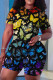 Yellow Blue Casual Butterfly Print Basic O Neck Short Sleeve Two Pieces