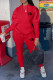 Red Casual Street Letter Print Draw String Pocket Hooded Long Sleeve Two Pieces