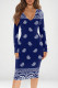 Royal Blue Casual Print Patchwork V Neck Wrapped Skirt Dresses