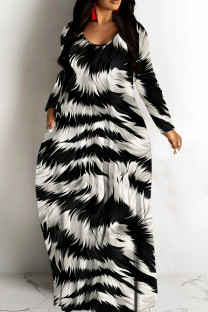 Zebra Casual Print Basic V Neck Long Dresses