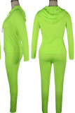 Fluorescent Green Casual Solid Color Draw String Pocket Patchwork Zipper Zipper Collar Long Sleeve Two Pieces
