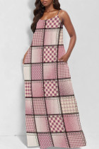 Pink Sexy Street Faux Denim Print Pocket U Neck Printed Dresses