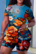 Lake Blue Casual Butterfly Print Basic O Neck Short Sleeve Two Pieces