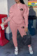 Pink Casual Street Letter Print Draw String Pocket Hooded Long Sleeve Two Pieces