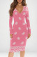 Pink Sexy Print Patchwork V Neck Wrapped Skirt Dresses