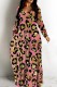 Khaki Casual Leopard Print Basic V Neck Long Dresses