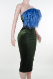 Green Sexy Patchwork Backless High Slit Strapless Long Dresses