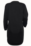 Black Casual Letters Patchwork O Neck Straight Dresses