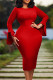 Red Elegant Solid Color Patchwork O Neck Wrapped Skirt Dresses