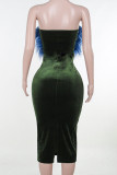 Green Sexy Patchwork Backless High Slit Strapless Long Dresses