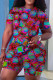 Multi-color Casual Print Basic O Neck Short Sleeve Two Pieces