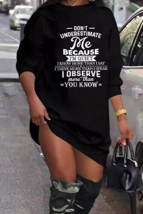 Black Casual Letters Patchwork O Neck Straight Dresses