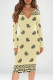 Apricot Sexy Print Patchwork V Neck Wrapped Skirt Dresses