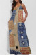 Multicolor Sexy Street Faux Denim Print Pocket U Neck Printed Dresses