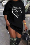 Black Casual Letters Patchwork O Neck Straight Dresses