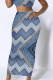 White Blue Casual Street Geometric Print Faux Denim Print Contrast Skinny High Waist Full Print Bottoms