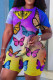 Multicolor Casual Butterfly Print Basic O Neck Short Sleeve Two Pieces