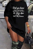 Black Casual Letters Patchwork O Neck Straight Dresses