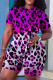 Rose Red Casual Print Basic O Neck Short Sleeve Two Pieces
