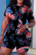 Red Blue Casual Butterfly Print Basic O Neck Short Sleeve Two Pieces