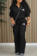 Black Casual Sportswear Letter Print Pocket Patchwork Zipper Turndown Collar Long Sleeve Two Pieces