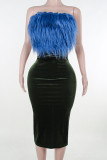 Green Sexy Patchwork Backless High Slit Strapless Long Dresses