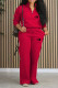 Red Casual Sportswear Letter Print Pocket Patchwork Zipper Turndown Collar Long Sleeve Two Pieces