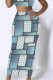 Baby Blue Casual Street Geometric Print Faux Denim Print Contrast Skinny High Waist Full Print Bottoms