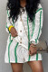 Green Sexy Stripe Hollow Out Buckle Patchwork Button Collar Long Sleeve Two Pieces