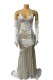 White Sexy Formal Solid Color Sequins Patchwork Backless Slit Spaghetti Strap Long Dresses (With Sleeves)