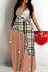 Khaki Sexy Casual Print Backless Spaghetti Strap Long Dresses