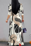 Baby Blue Street Elegant Floral Print Lace Up Contrast V Neck Printed Dresses