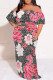 Black Red Sexy Floral Print Ruffle Off Shoulder Printed Plus Size Dresses