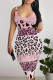 Leopard Print Sexy Street Leopard Print Gradient Color Contrast U Neck Printed Dresses