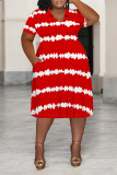 Black Casual Striped Print Pocket Contrast V Neck Printed Plus Size Dresses