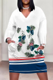 Black Yellow Casual Floral Print Pocket Contrast V Neck Printed Plus Size Dresses
