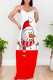 White Red Casual Snowflakes Snowman Print Contrast U Neck Printed Dresses