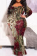 Purple Brown Sexy Street Floral Print Contrast V Neck Printed Plus Size Dresses