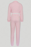 Pink Casual Solid Color Pocket Patchwork Zipper Zipper Collar Long Sleeve Two Pieces
