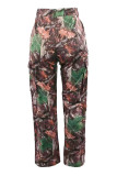 Multicolor Casual Print Pocket Buttons Patchwork Zipper Regular Low Waist Conventional Full Print Bottoms
